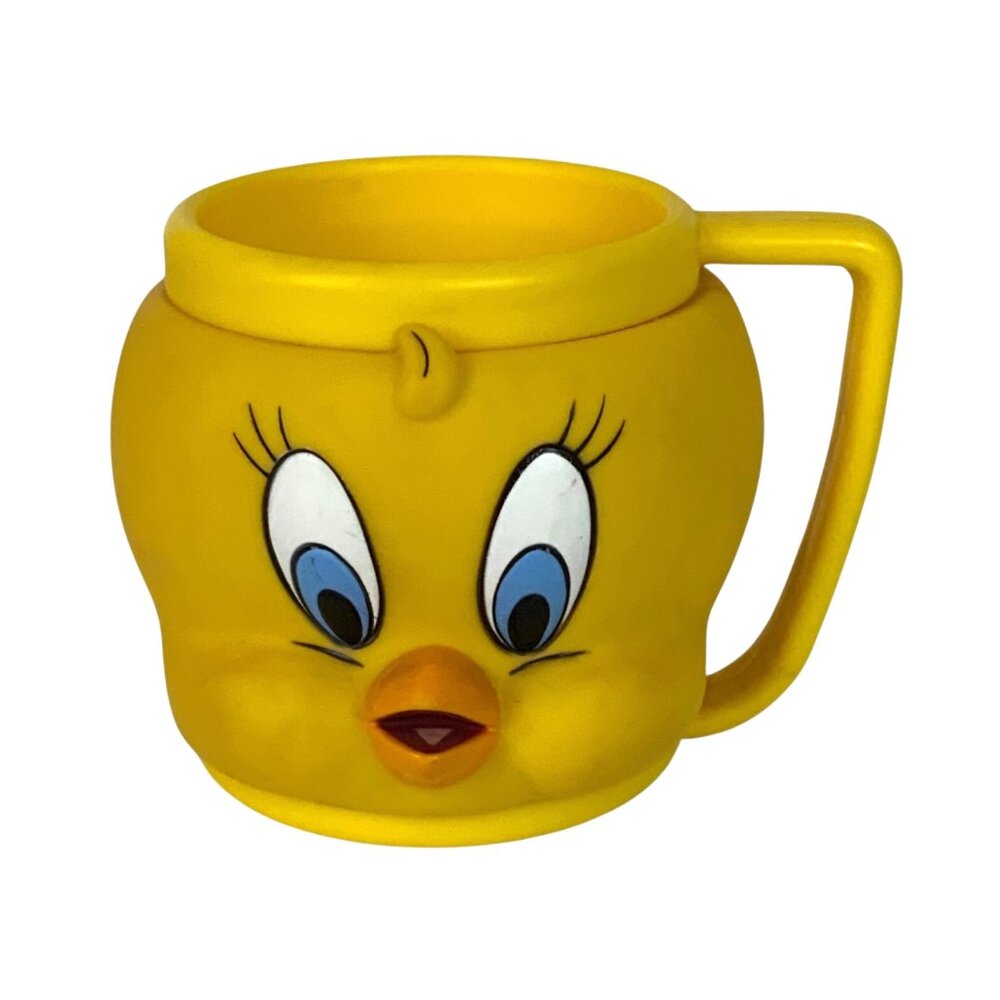 Tweety Bird Warner Bros 3D Plastic Face Mug Yellow Vintage 1992